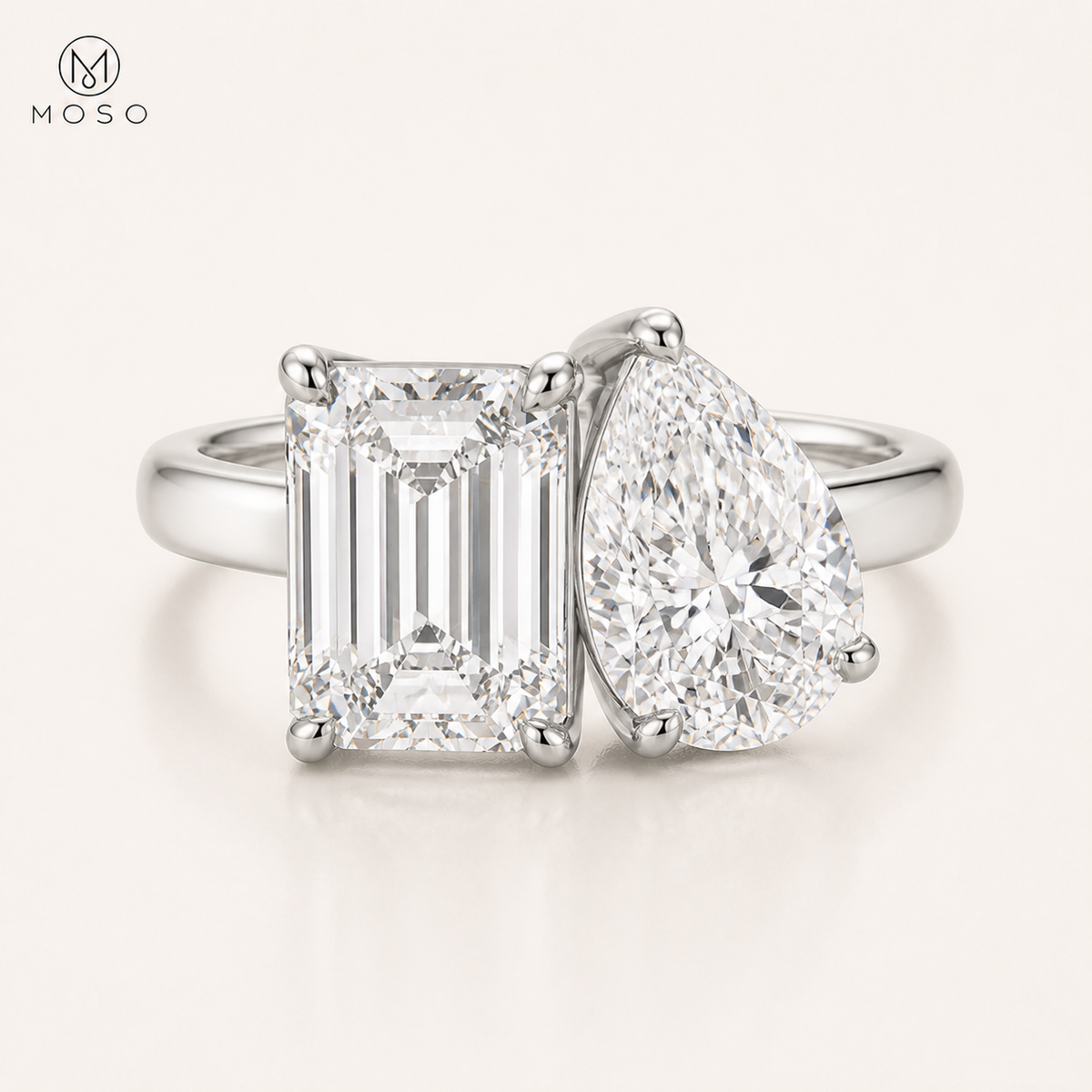 Kennedy 5ct pear and emerald cut moissanite ring