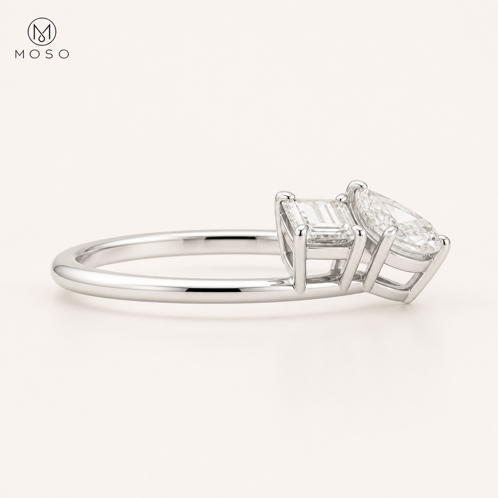 Kennedy two stone moissanite ring side profile