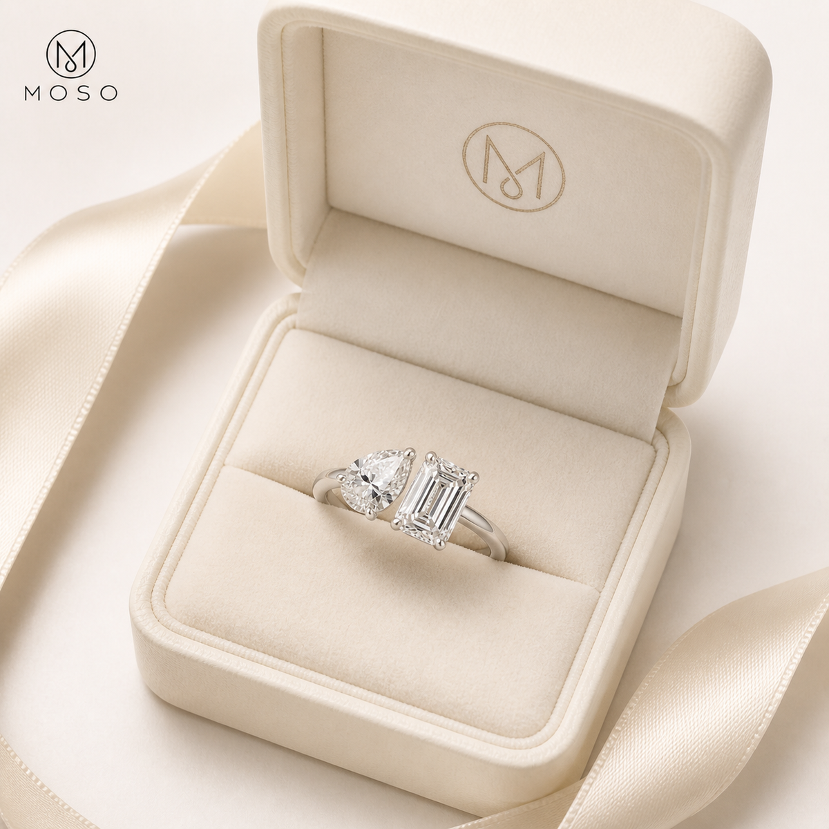 Kennedy moissanite ring in MOSO jewellery gift box