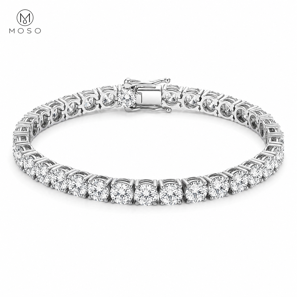 Lauren round moissanite tennis bracelet on a clean white background
