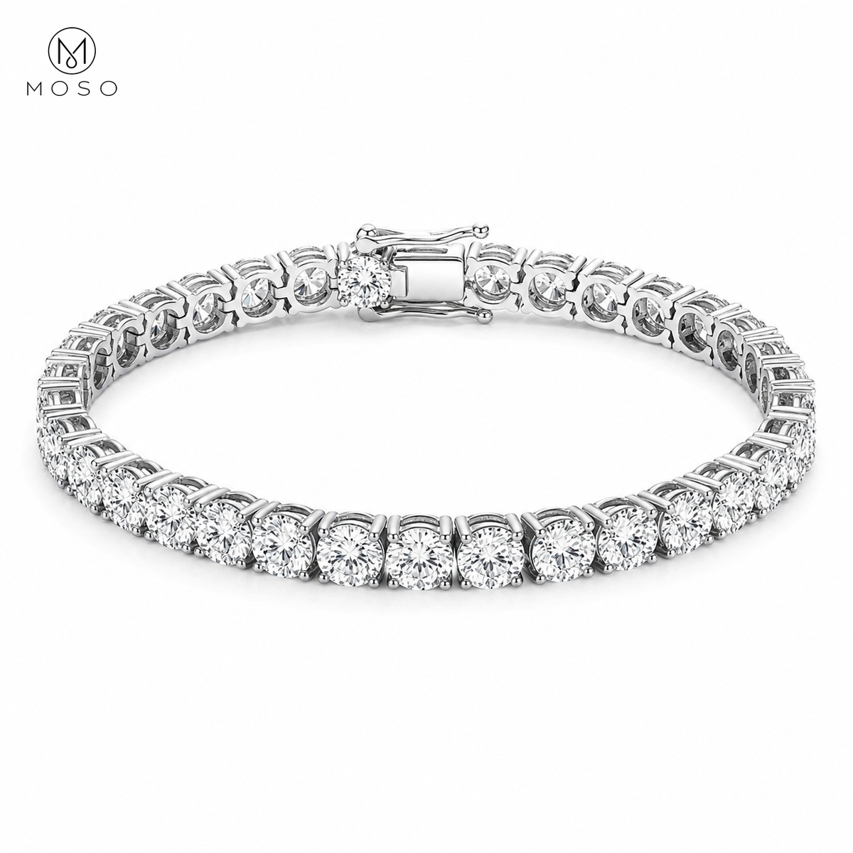Lauren round moissanite tennis bracelet on a clean white background