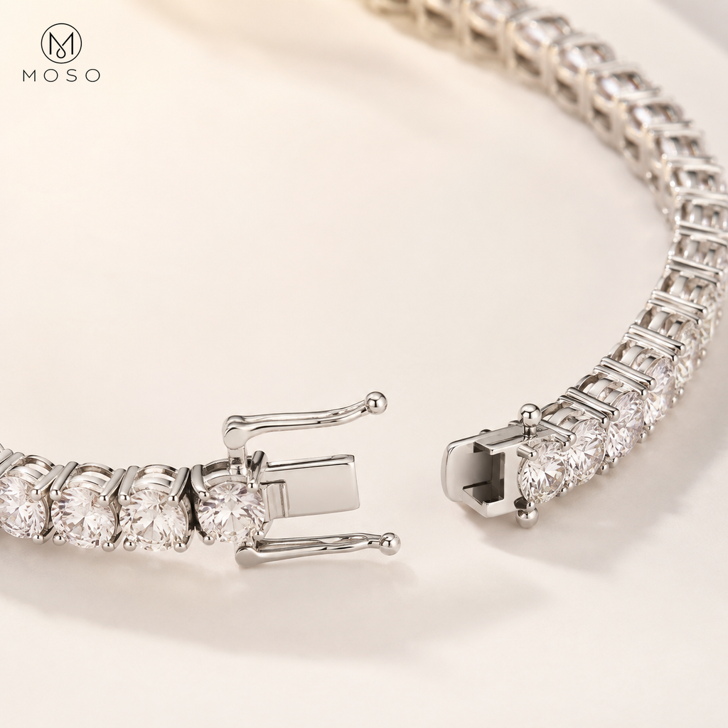 Lauren moissanite tennis bracelet open box clasp and safety latches