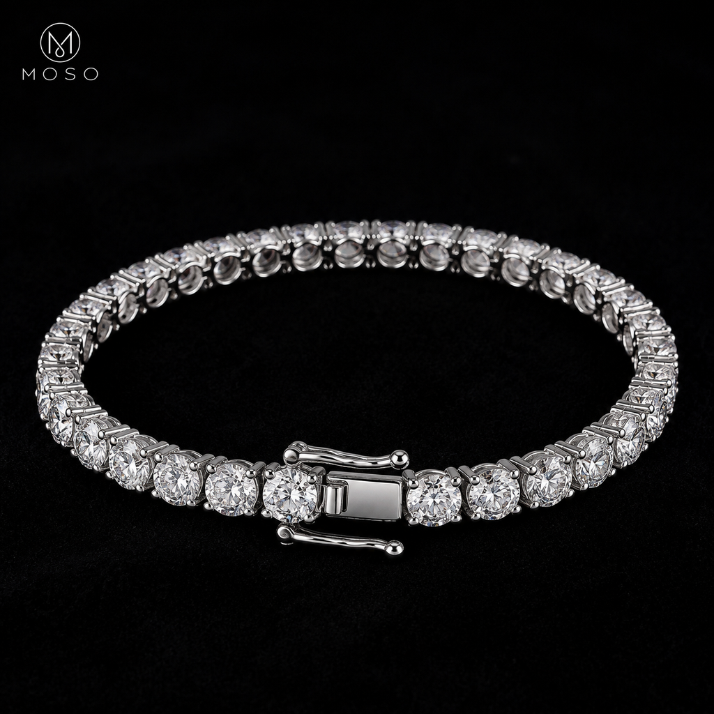 Lauren 6.5mm moissanite tennis bracelet on black velvet