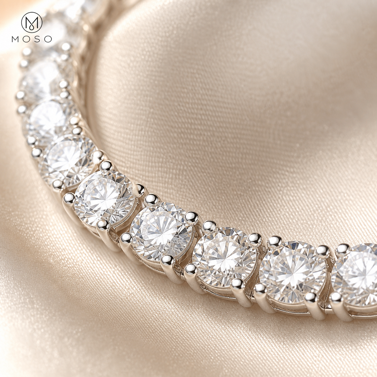 Close view of Layla clear round stone tennis necklace