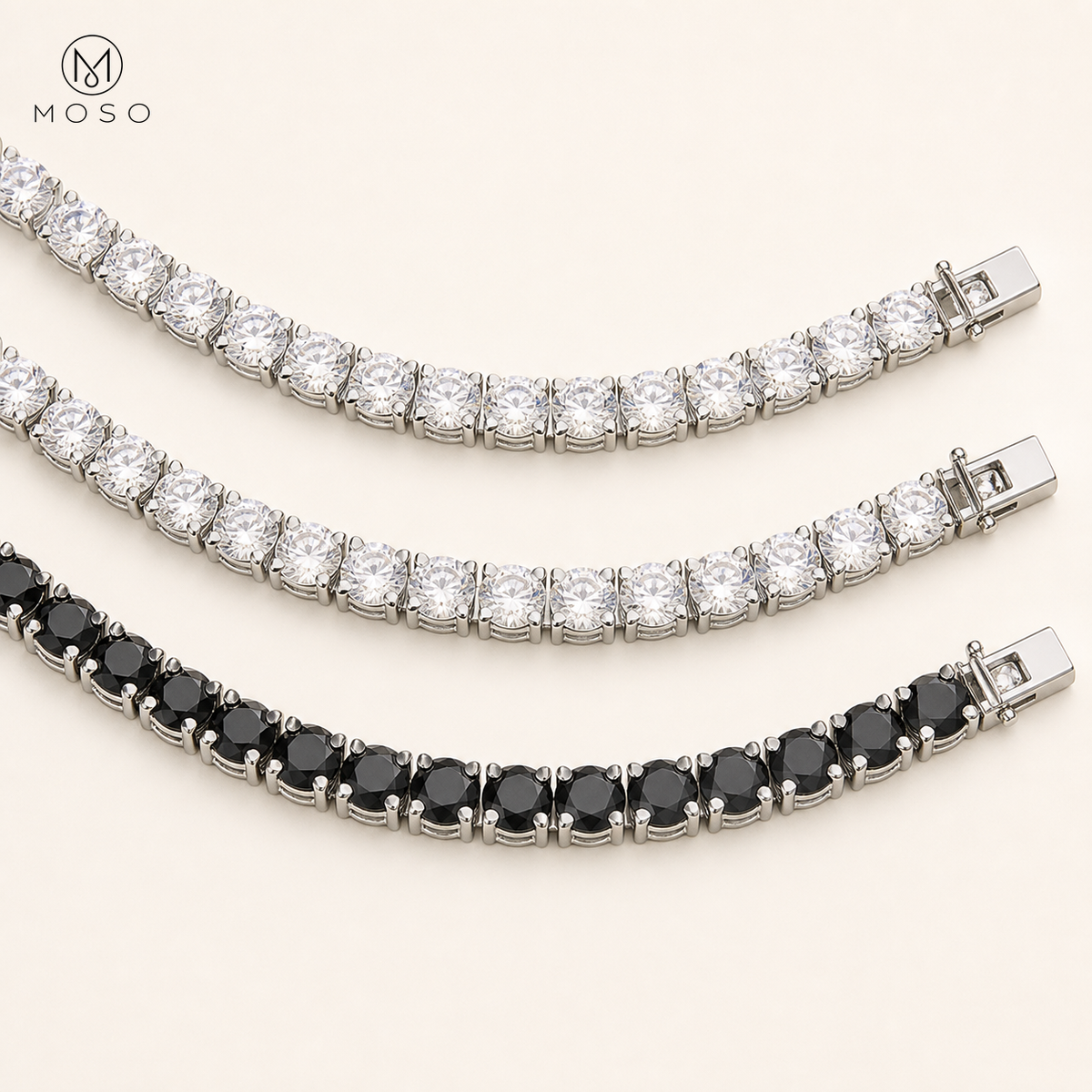 Layla clear and black Moissanite tennis necklace options