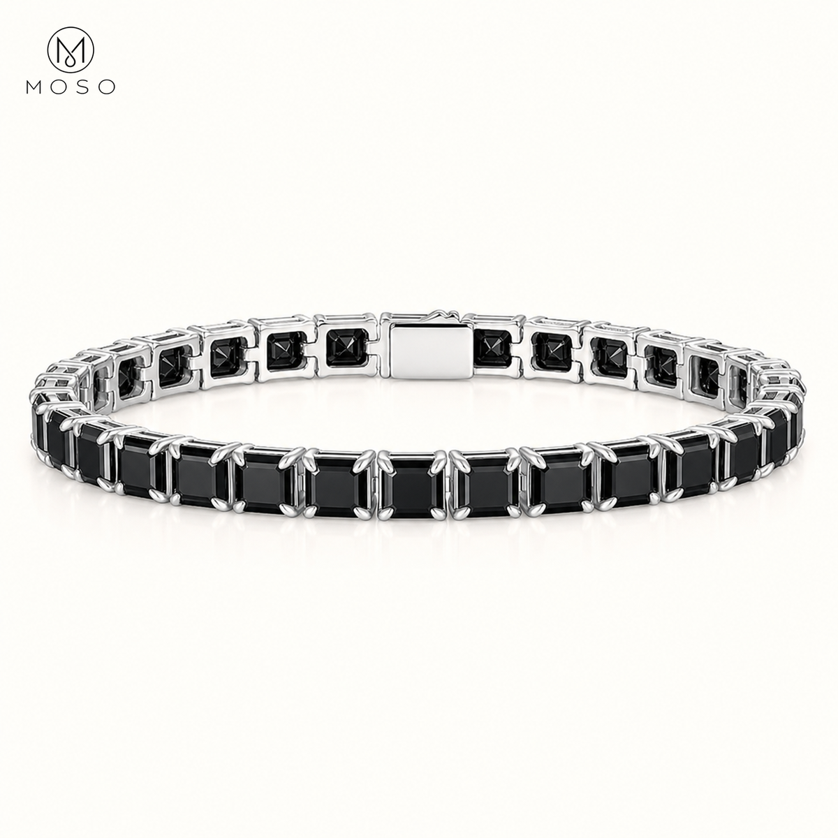 Lucy 5.5mm square black moissanite tennis bracelet on ivory