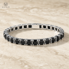 Lucy square black moissanite tennis bracelet at a low side angle