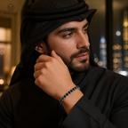 Man wearing the Lucy unisex black moissanite tennis bracelet