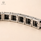 Rear open basket settings of the Lucy black moissanite bracelet