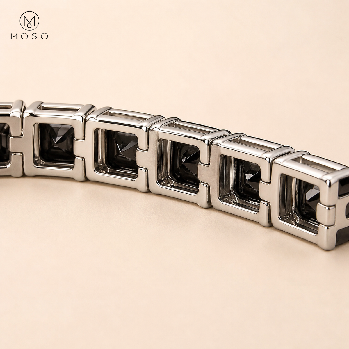 Rear open basket settings of the Lucy black moissanite bracelet