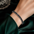 Lucy square black moissanite bracelet styled with emerald satin