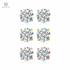 Mia round moissanite stud earrings in silver, gold and rose gold tone finishes