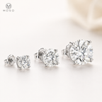 Mia round moissanite stud earring size range shown from delicate to statement