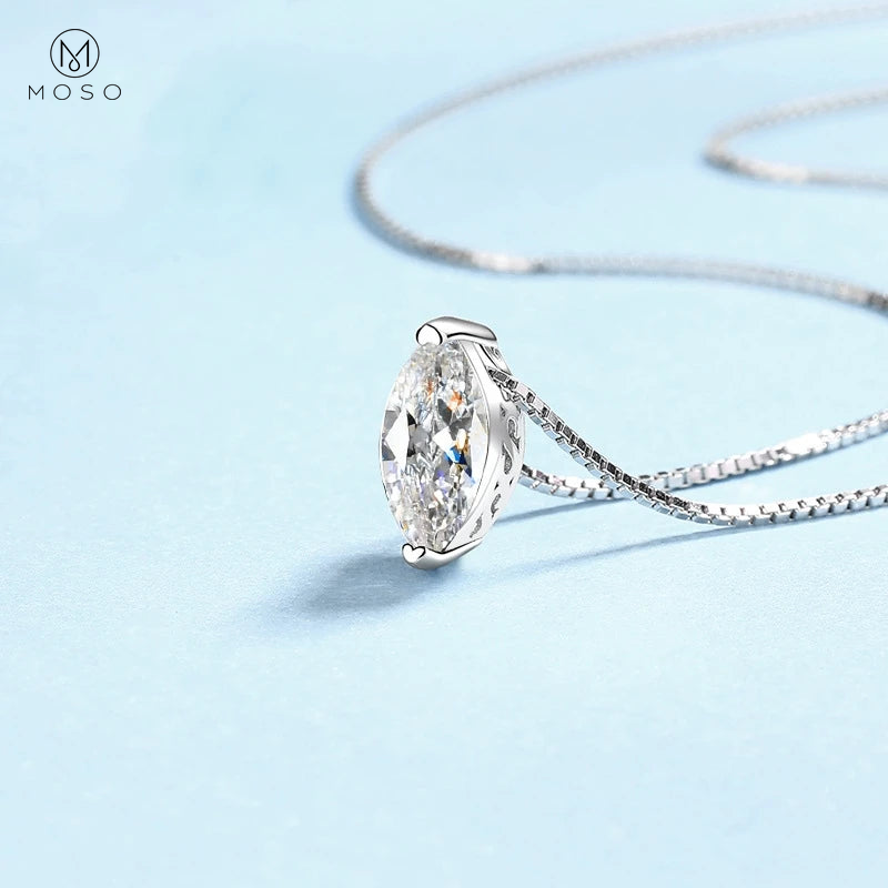 Marquise moissanite pendant necklace in PT950 platinum, alternate view