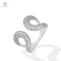 Openwork moissanite ring in white tone on a clean white background
