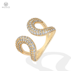 Openwork moissanite ring in yellow tone on a clean white background