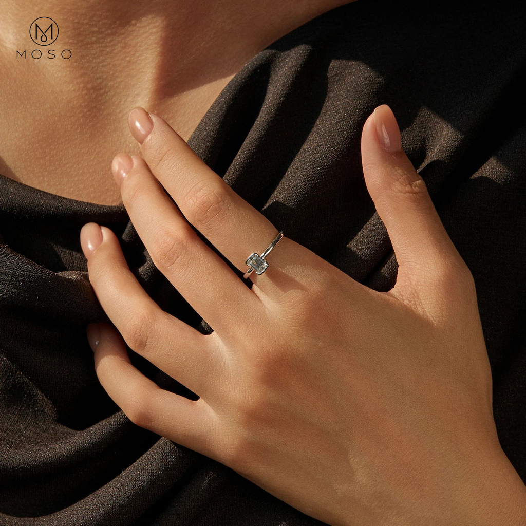 4×6mm Emerald-Cut Moissanite Ring in Sterling Silver — product view 2