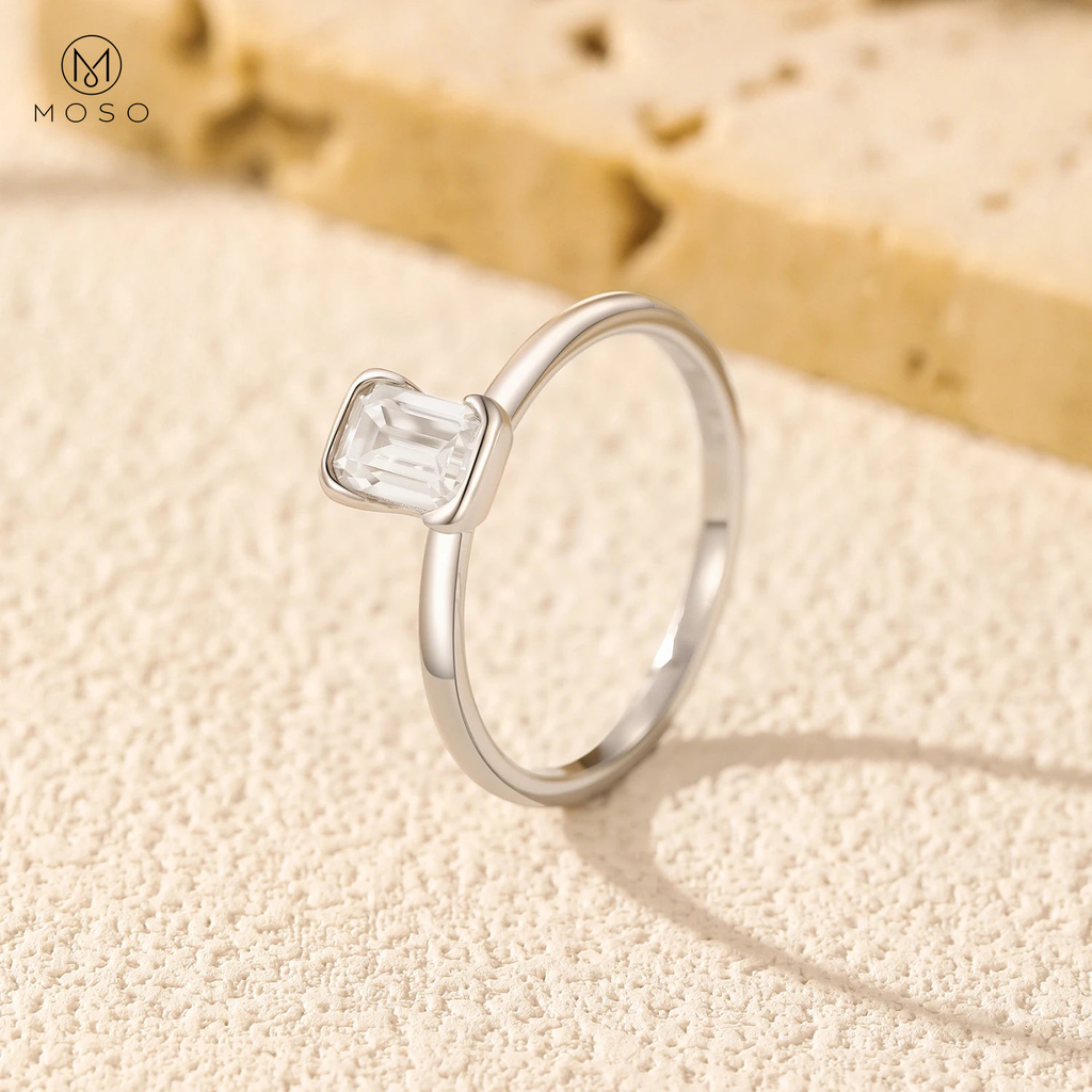 4×6mm Emerald-Cut Moissanite Ring in Sterling Silver — product view 4