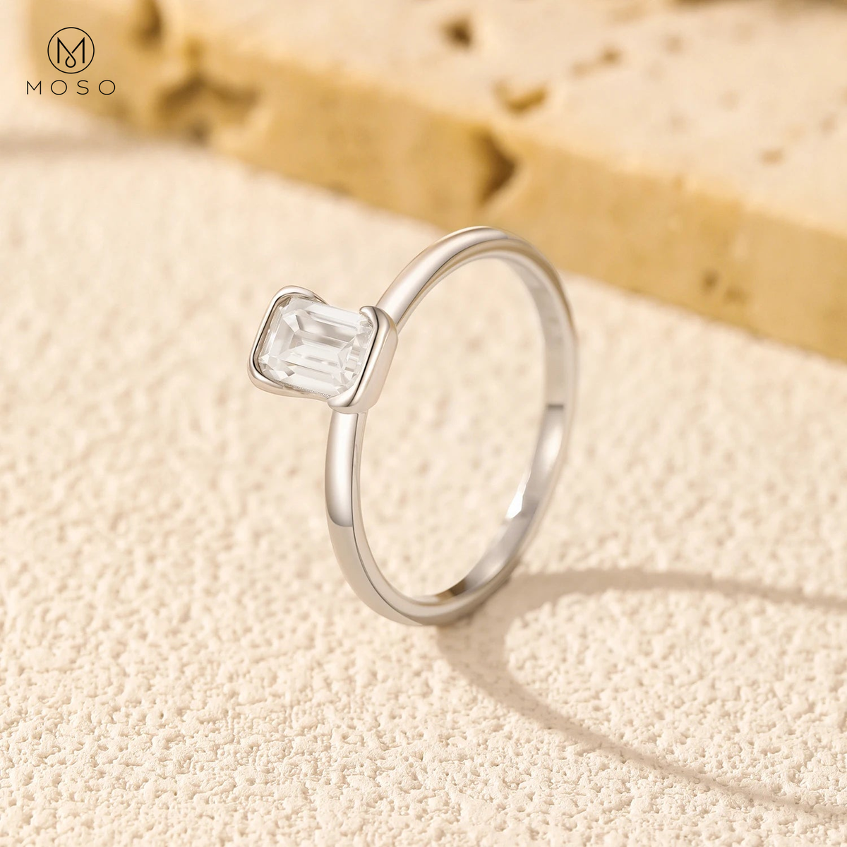 4×6mm Emerald-Cut Moissanite Ring in Sterling Silver — product view 4