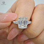 Emerald-Cut Moissanite Three-Stone Ring in Sterling Silver — product view 7