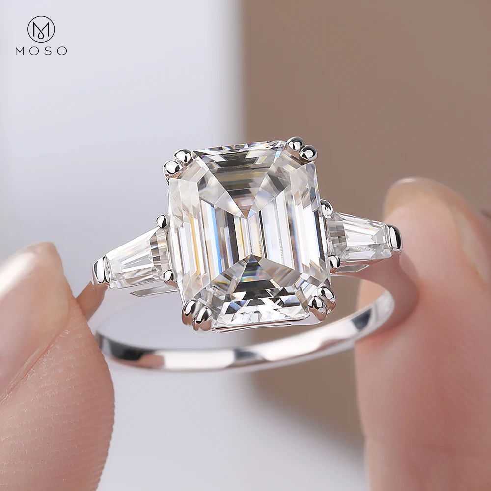 Emerald-Cut Moissanite Three-Stone Ring in Sterling Silver — product view 2