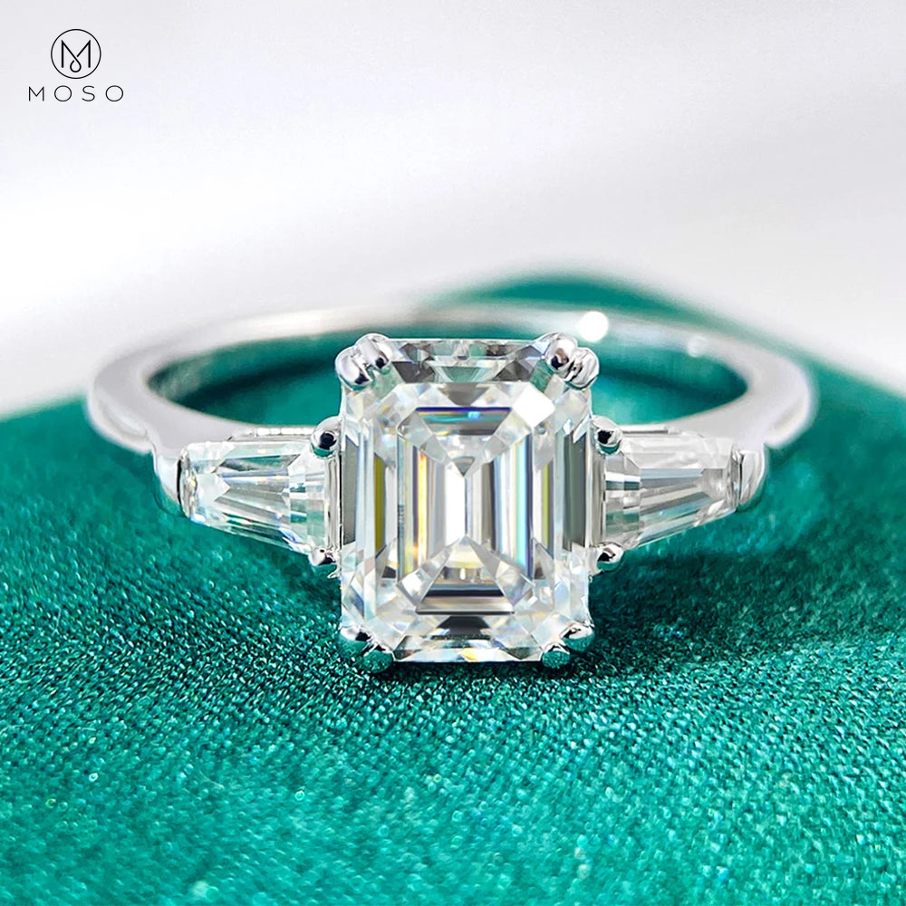 Emerald-Cut Moissanite Three-Stone Ring in Sterling Silver — product view 3
