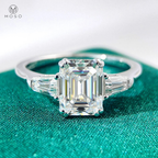 Emerald-Cut Moissanite Three-Stone Ring in Sterling Silver — product view 3