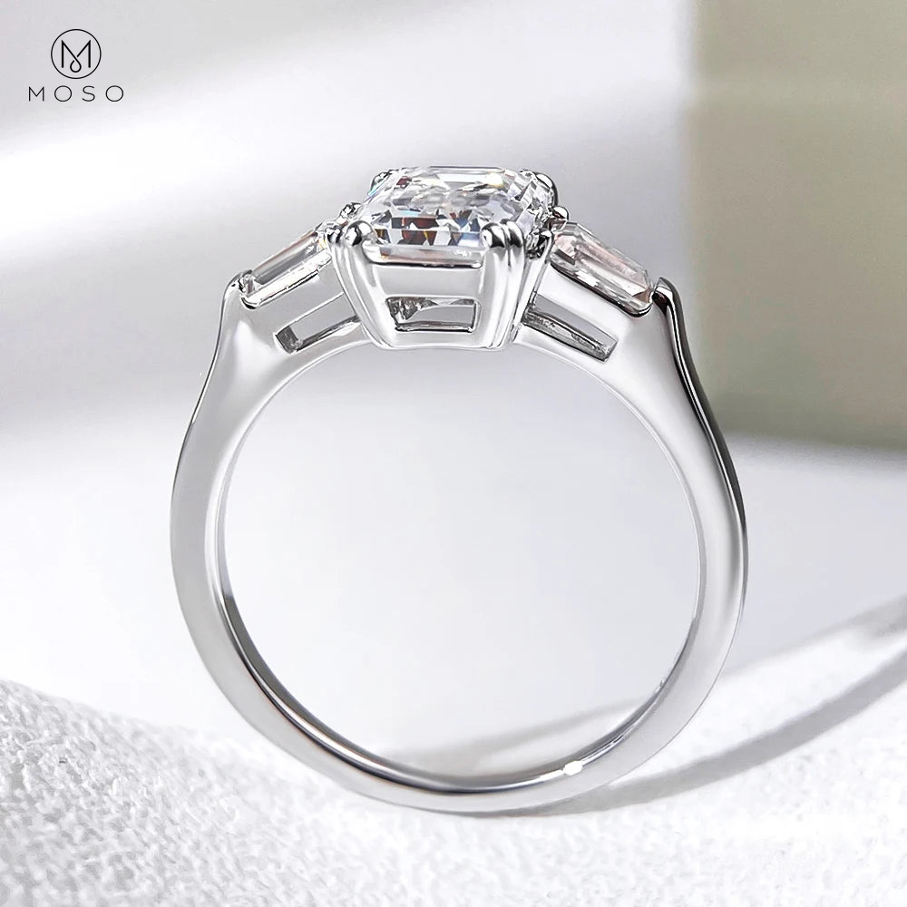 Emerald-Cut Moissanite Three-Stone Ring in Sterling Silver — product view 4