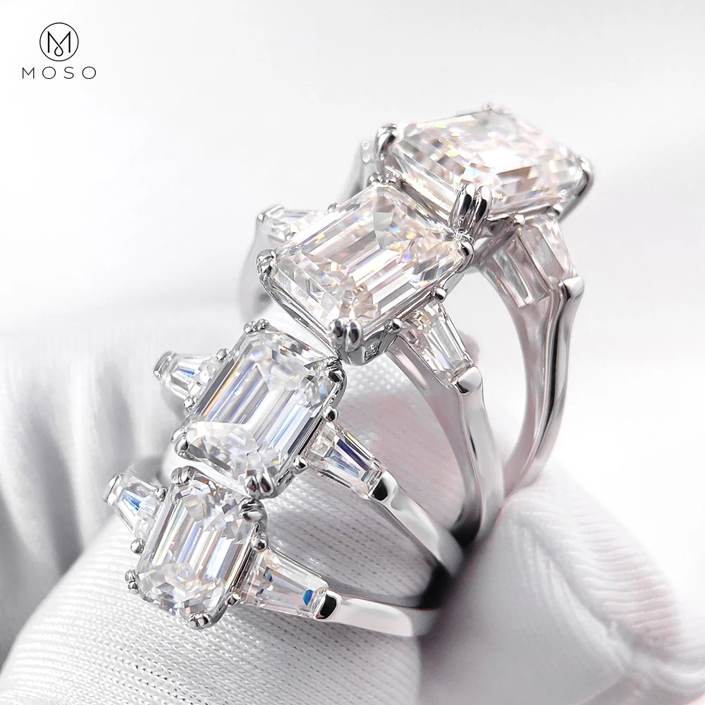 Emerald-Cut Moissanite Three-Stone Ring in Sterling Silver — product view 5