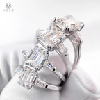 Emerald-Cut Moissanite Three-Stone Ring in Sterling Silver — product view 5