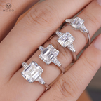 Emerald-Cut Moissanite Three-Stone Ring in Sterling Silver — product view 6