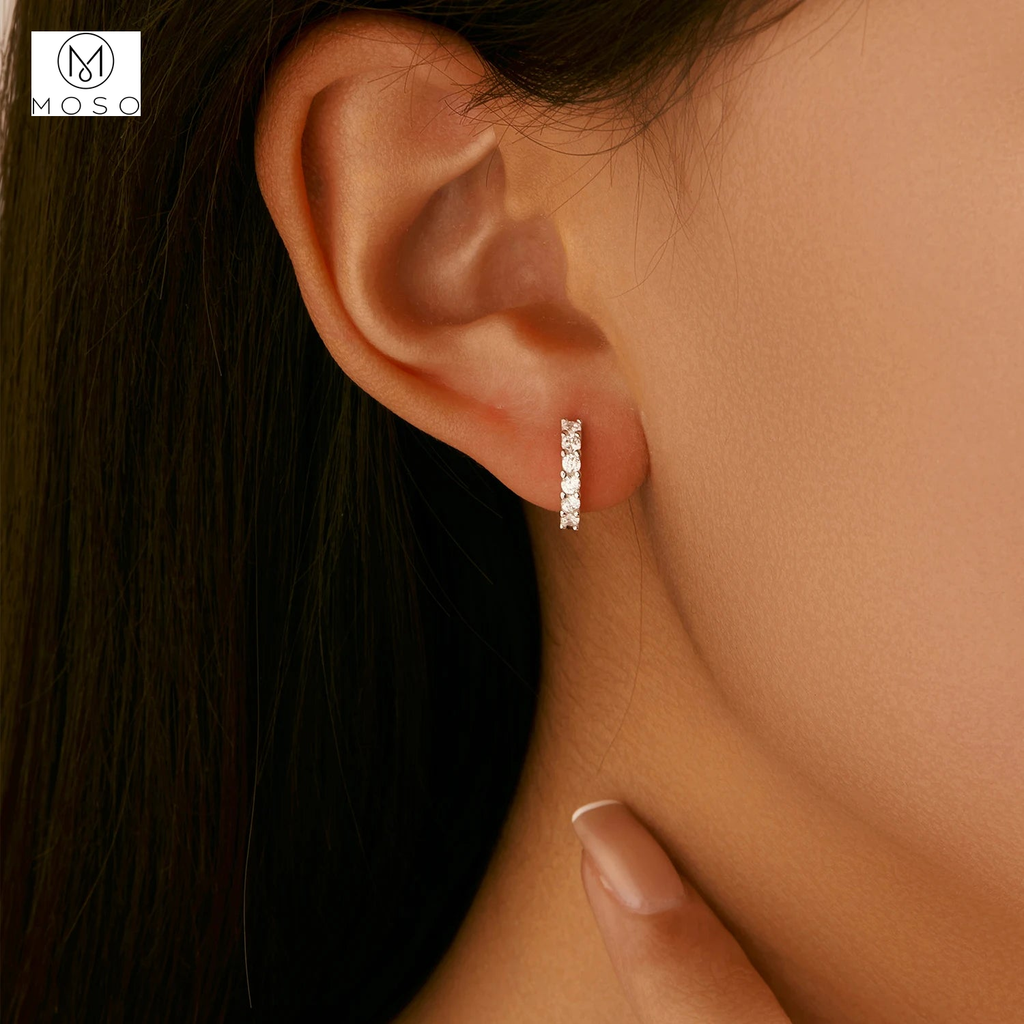 2mm Round Moissanite Small Hoop Earrings — product view 2
