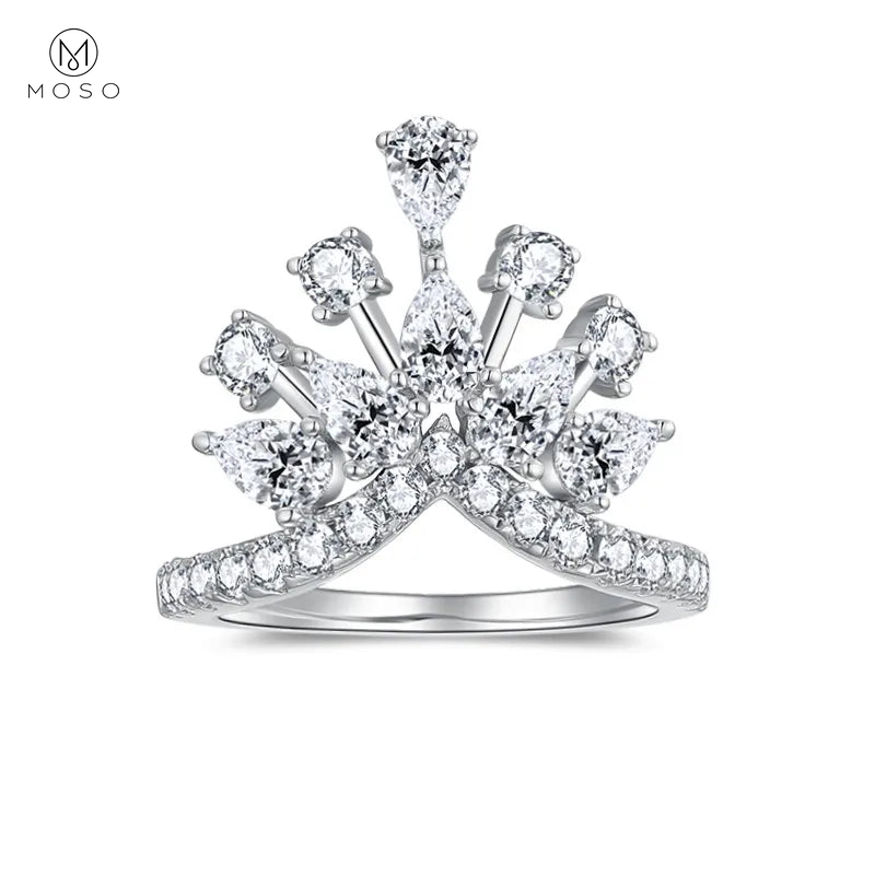 Round and Pear Moissanite Crown Ring — product view 12