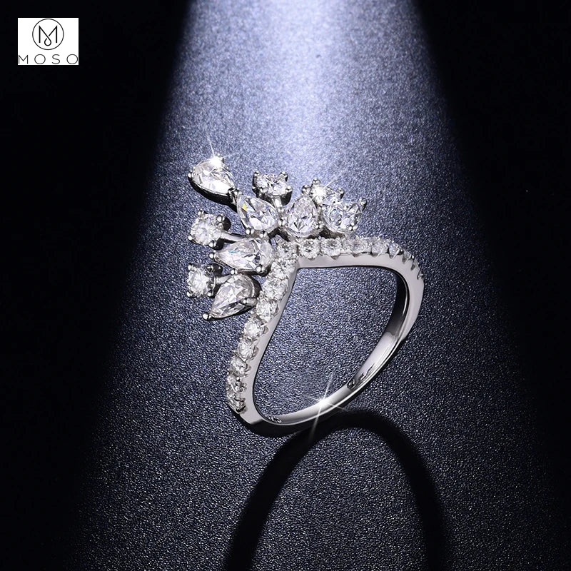 Round and Pear Moissanite Crown Ring — product view 5