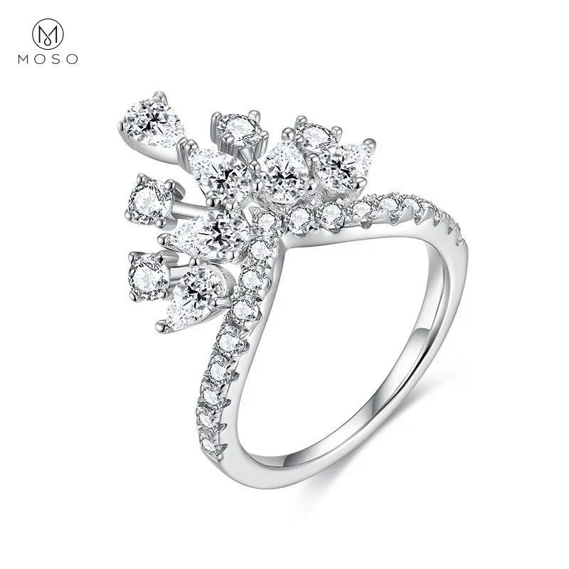 Round and Pear Moissanite Crown Ring — product view 3