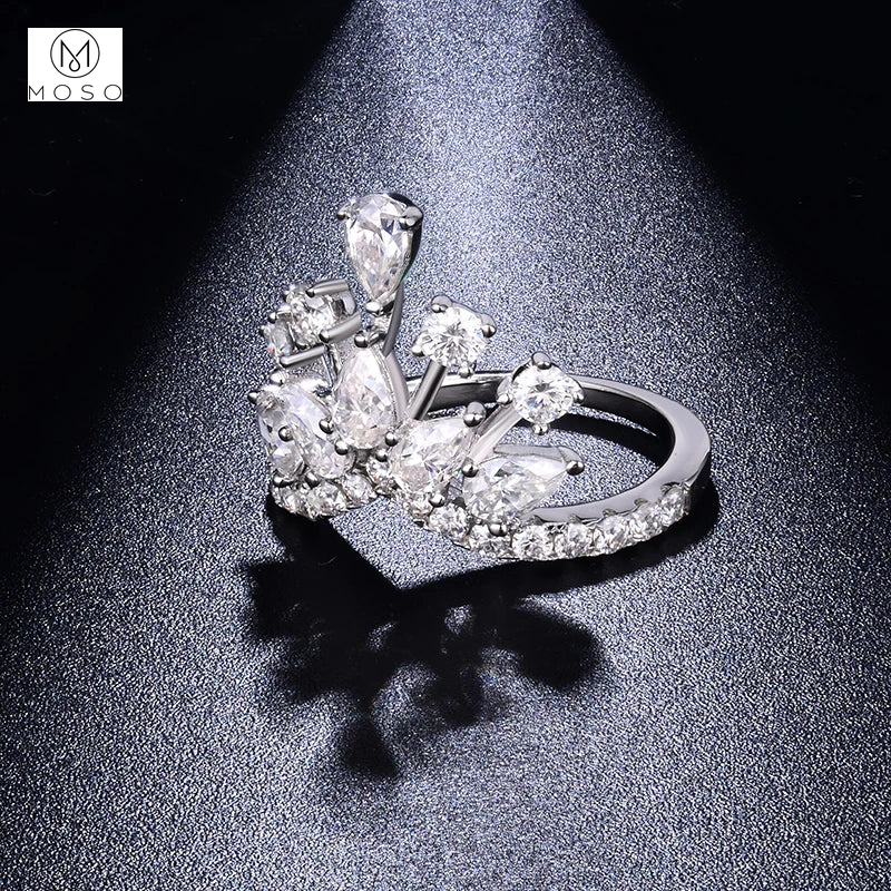 Round and Pear Moissanite Crown Ring — product view 4