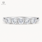 Natalie five stone round moissanite wedding band on white background