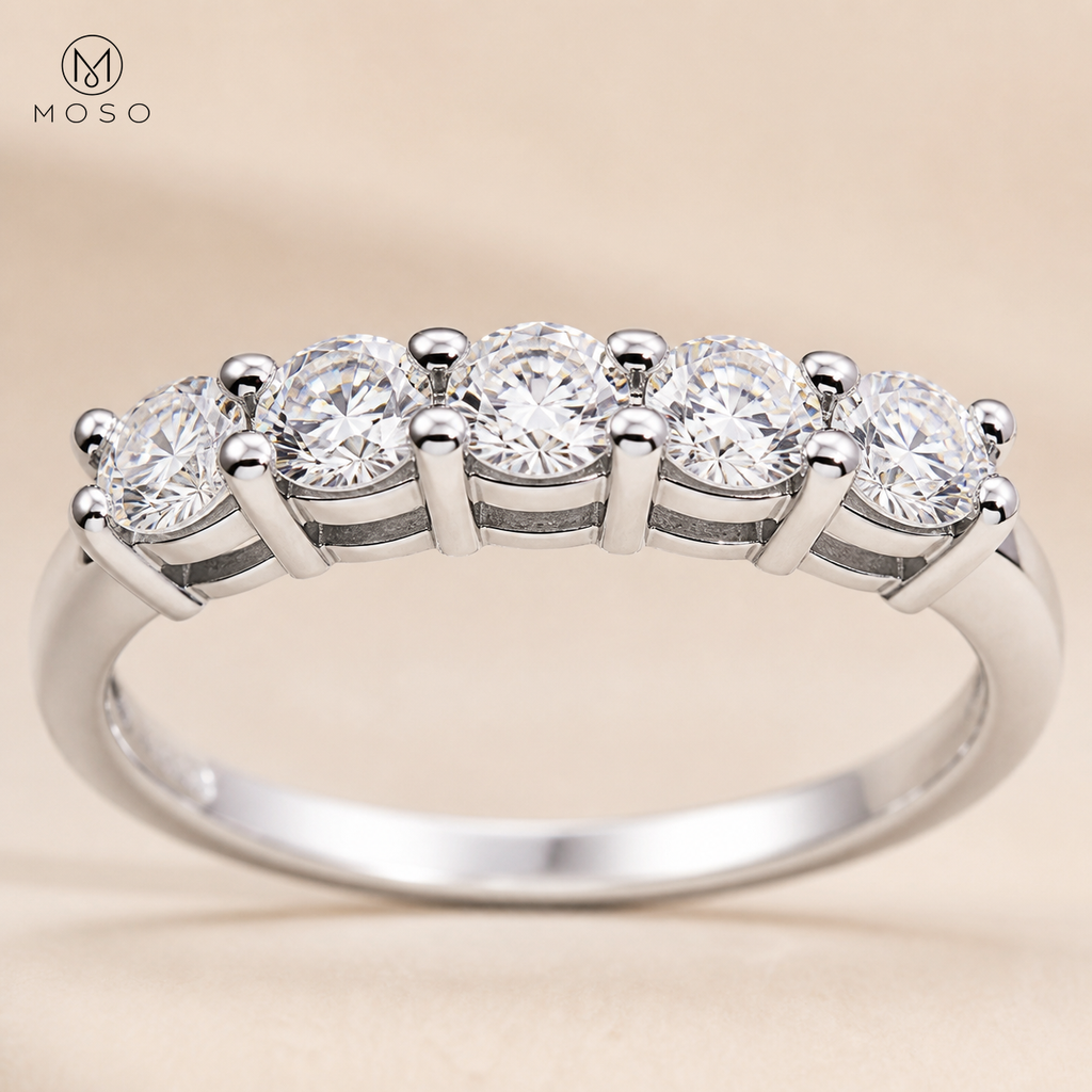 Natalie five stone shared prong setting detail