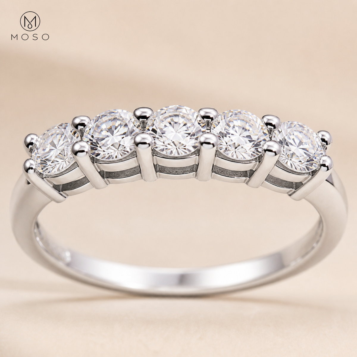 Natalie five stone shared prong setting detail
