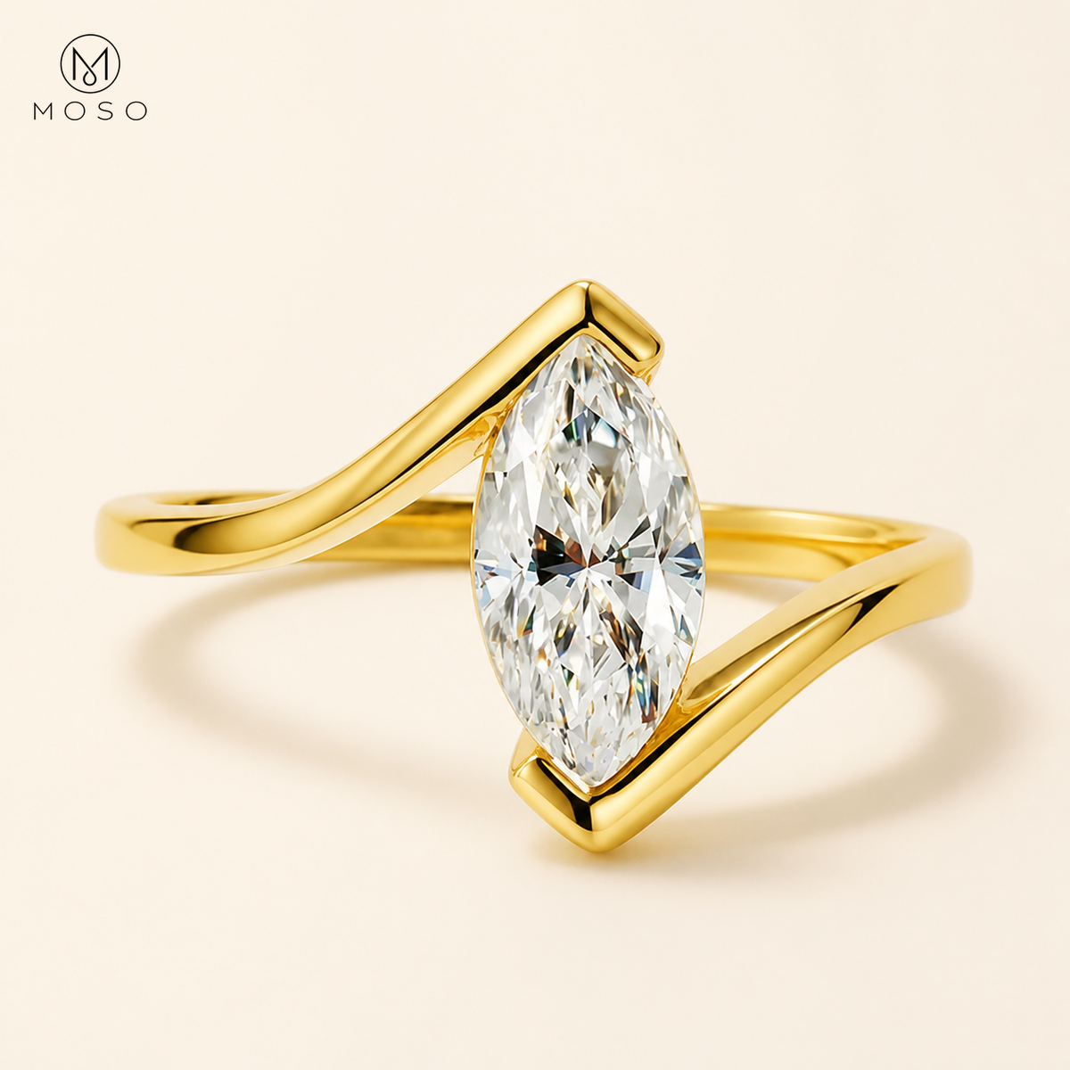 Olivia 1ct marquise moissanite ring in gold tone on ivory