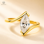 Olivia gold tone marquise moissanite bypass ring close up