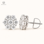 Penelope silver tone moissanite flower stud earrings