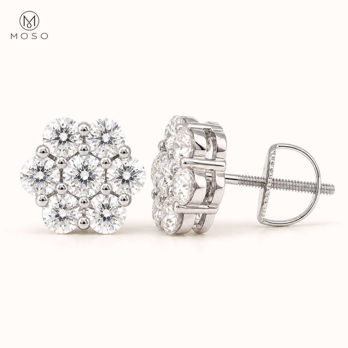 Penelope silver tone moissanite flower stud earrings