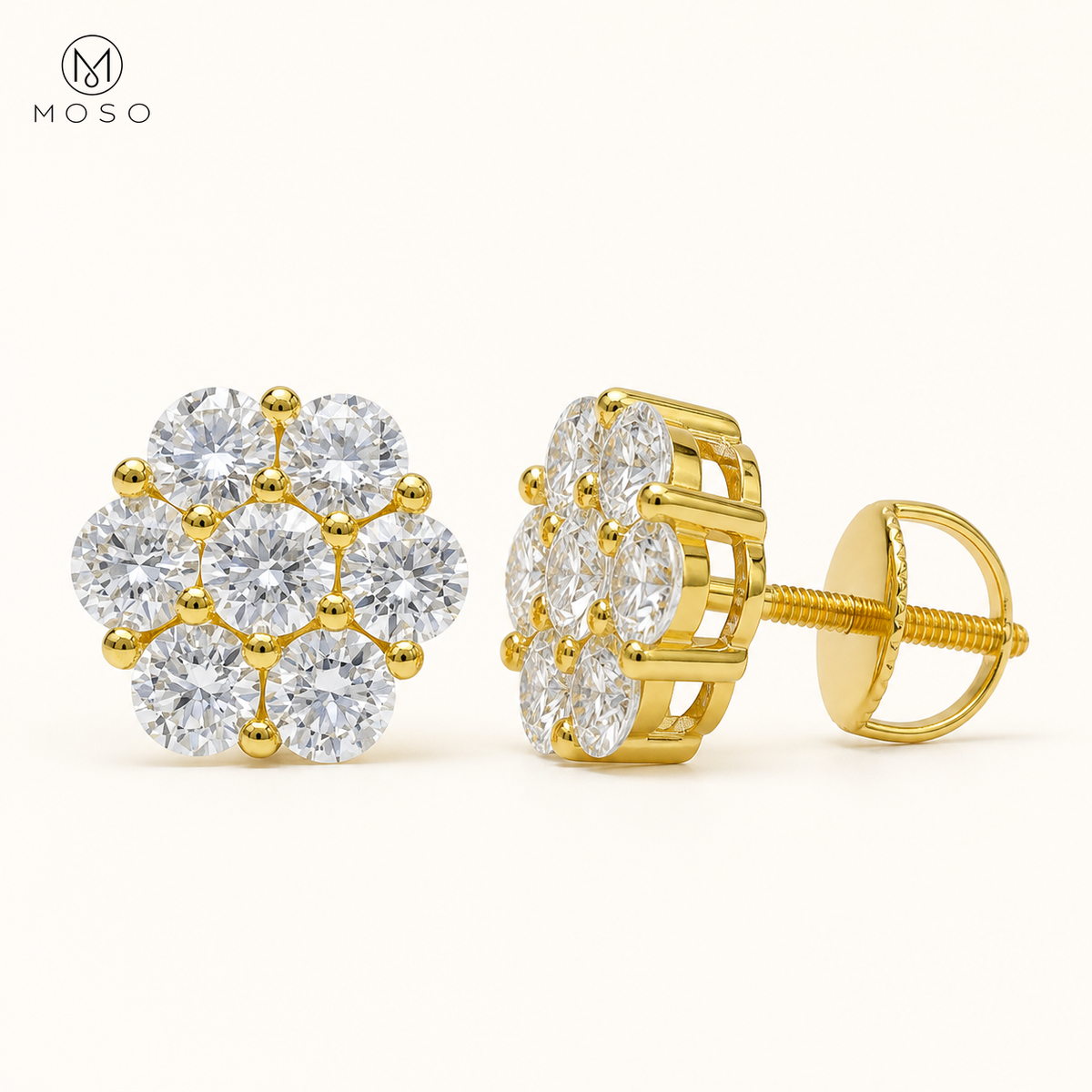 Penelope gold tone moissanite flower stud earrings