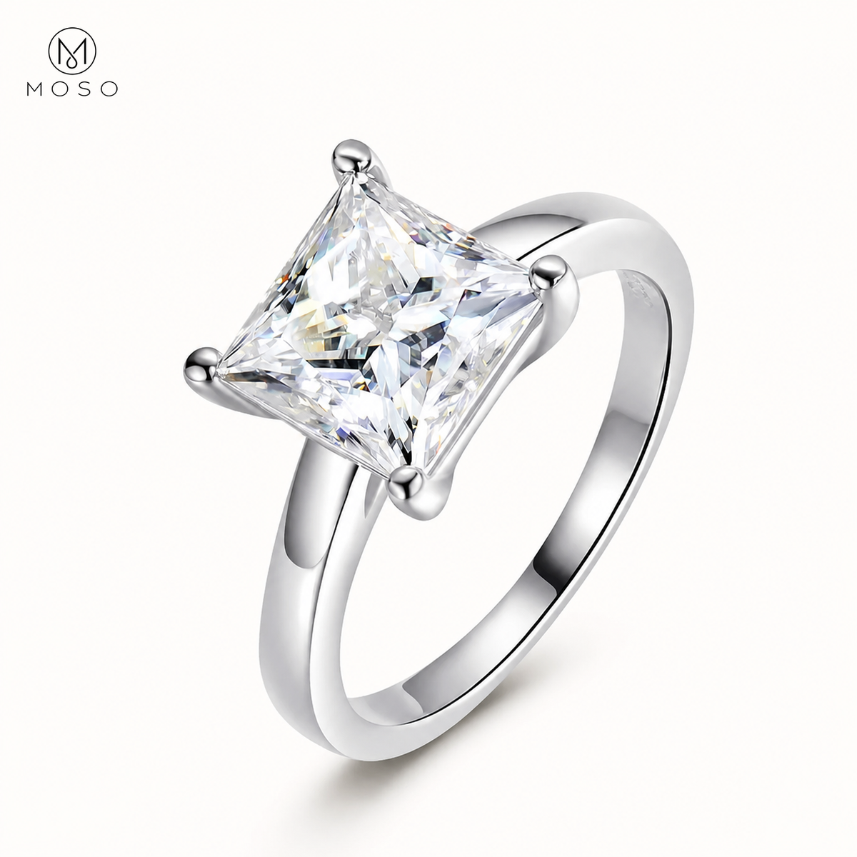 Riley 2 ct princess cut moissanite solitaire ring on white background