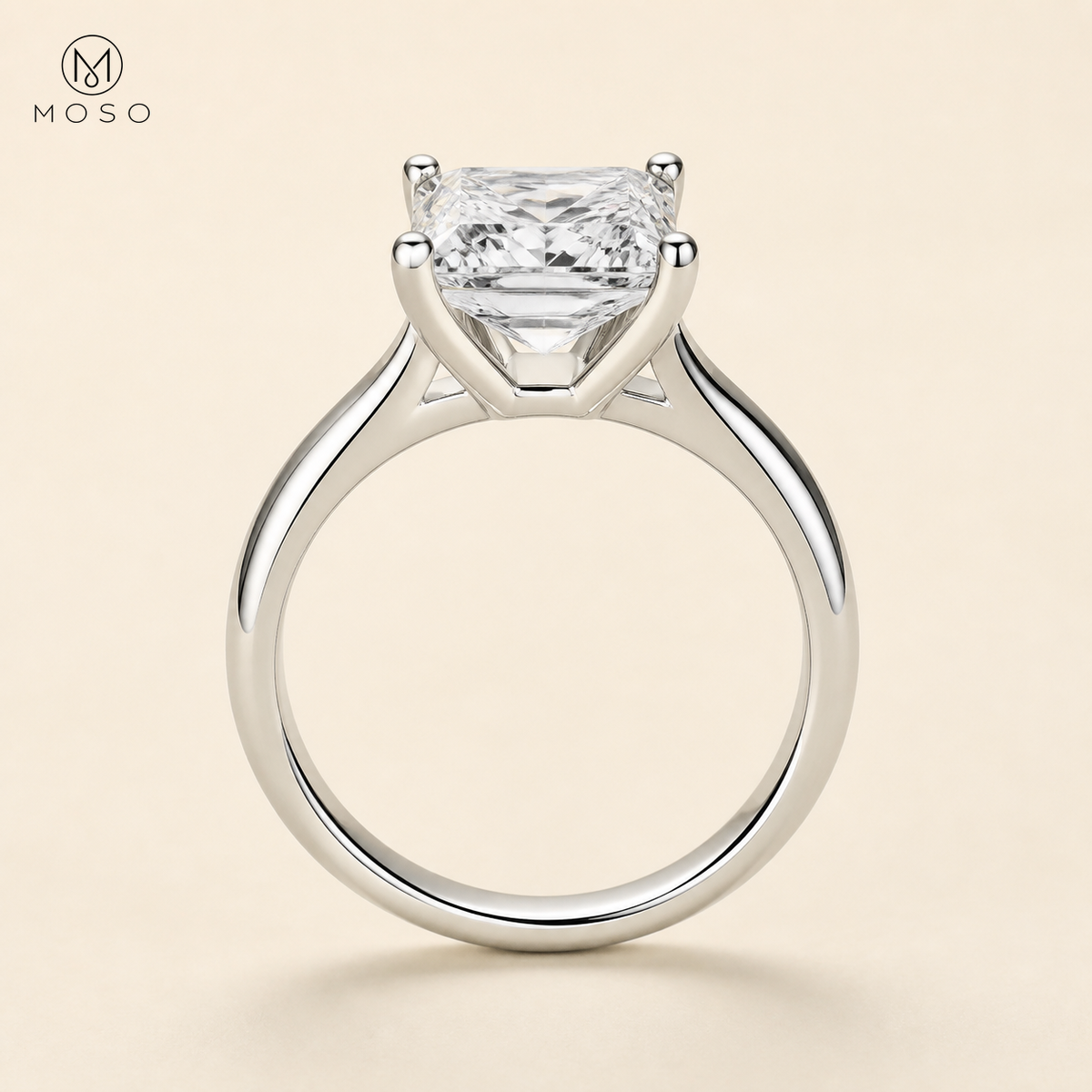Riley princess cut moissanite four prong side profile