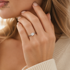 Riley princess cut moissanite ring worn on hand