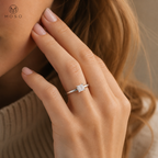 Riley princess cut silver ring side view on hand