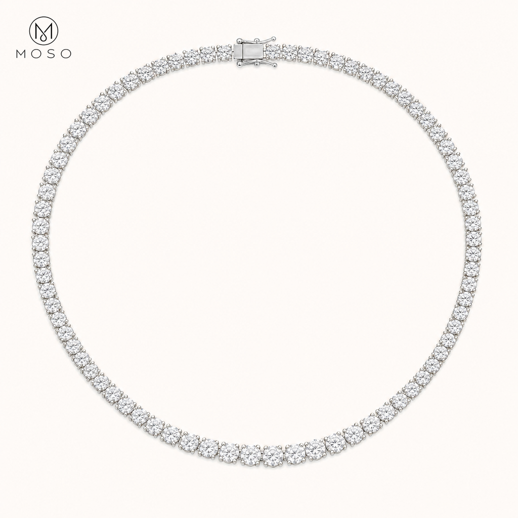 Sadie graduated moissanite tennis necklace three prong on ivory