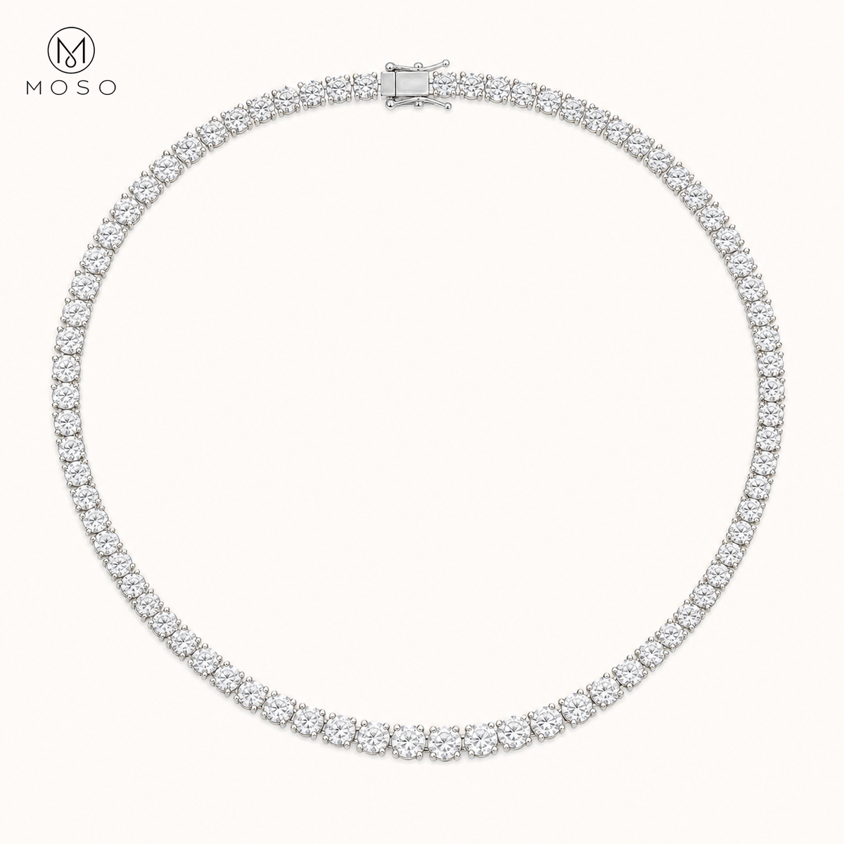 Sadie graduated moissanite tennis necklace three prong on ivory